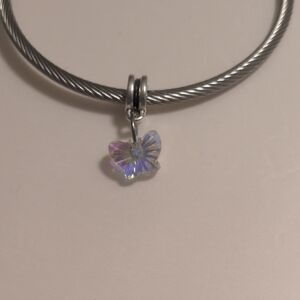 Silver Translucent Clear Iridescent Butterfly Charm For Pandora Style Bracelet
